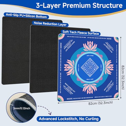 Mahjong Mat 2025 Upgraded No-Crease & No Odor Design, 32.3 Inch with Waterproof Velvet, Non-Slip PU Silicone, Lightweight for Noise Reduction, Includes Printed Rules for Tiles and Cards (Ocean-Blue) - color: Ocean-blue
