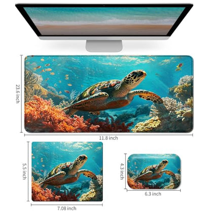 Mouse Pad Desk Mat Ergonomic Wrist Support Pad Set,Mouse Wrist Rest Keyboard Pad with Stitched Edges and Non Slip Base-Sea Turtle - color: Sea Turtle