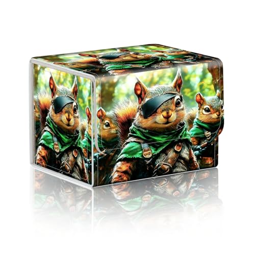 Trading Card Storage Box, Holds 100+ for MTG Cards, Premium PU Leather with Magnetic Closure, Squirrel Soldiers In Forest Durable Deck Box for Magic the Gathering, Trading Card Games - color: Squirrel Soldiers In Forest