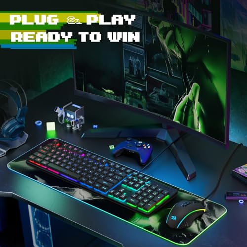Redragon Updated S107 Gaming Keyboard and Mouse, RGB Gaming Keyboard and 10000 DPI Mouse Combo with 25-Key Anti-Ghosting, 1K Hz Programmable Mice with Software, Plug & Play to PC, Laptop [Upgrade] - color: Black