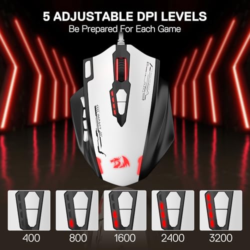 Redragon M908 Wired RGB MMO Gaming Mouse 24000 DPI Remapping Keys | Stable Lag-Free Connection, Redefine Keybinding Macro, Vibing Backlight, Ergonomic Grip Body Comfort - color: Black & White, style: Wired M908