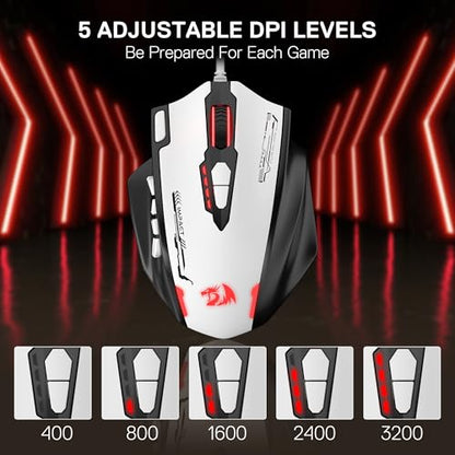 Redragon M908 Wired RGB MMO Gaming Mouse 24000 DPI Remapping Keys | Stable Lag-Free Connection, Redefine Keybinding Macro, Vibing Backlight, Ergonomic Grip Body Comfort - color: Black & White, style: Wired M908