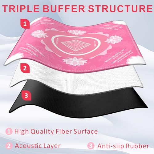 Mahjong Mat for Table,31.5 * 31.5in 3mm，Non-Slip, Silent. | Mahjong Mat with Rules with Storage Bag， Reduction Gaming Mat for Mahjong, Poker, Board Games, Dominoes(Pink) - color: Pink