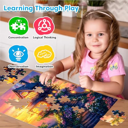 4 Packs 100 Piece Puzzles for Adults, 4 Themed Large Piece Puzzles for Seniors Jigsaw Puzzles for Kids Ages 6-8 8-10 Learning Educational Toys for Boys and Girls - style: Farm Snowy Auror Harvest Season