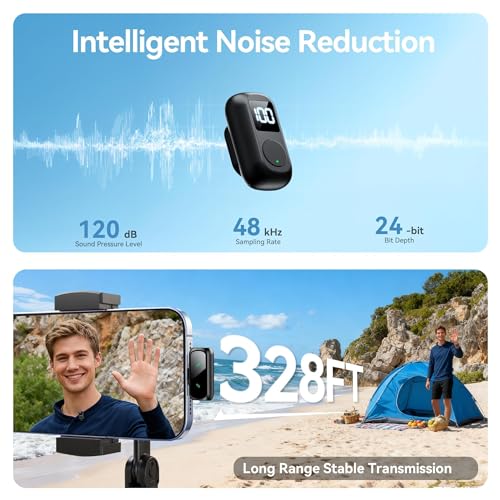 occiam Mini Lavalier Microphone for iPhone & Android Wireless Microphone | Noise Reduction Magnetic Mini Lapel Mic with 54H Charging Case for YouTube Podcast Tiktok Vlogging Video Recording Black