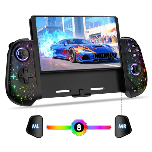 ewnol Switch Controllers for Nintendo Switch/OLED, Full-Size Handheld Switch Pro Controller with Hall Effect Joystick, 4 Game Slot, 1000mAh Battery, Adjustable RGB Light - Star - color: Black Star