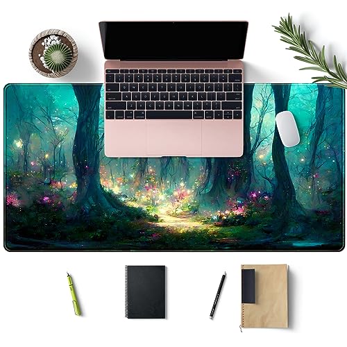 Forest Desk Mat Blue Green Mouse Pad Large Laptop Computer Keyboard Mouse Mat Gaming Mousepad XXL 31.5''X 15.7'' Deskpad Deskmat Cute Desk Pad - color: A Green Forest