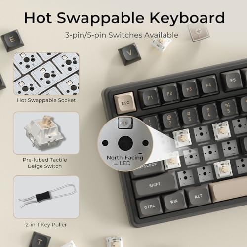 RK ROYAL KLUDGE R98 Pro Wired Mechanical Keyboard, RGB PC Gaming Keyboard with Number Pad and Volume Knob, Gasket Mount, MDA Profile PBT Keycaps, for Win/Mac, Hot Swappable Tactile Beige Switch - color: Black, size: Hot Swappable Beige Switch