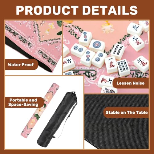 Mahjong Mat 31.5" x 31.5" Floral Bandana Pink Yellow Flowers Soft Pink Non-Slip Noise Reduction Mahjong Tiles Table Cover for Dominoes Poker Card Board and Tile Games - color: Color3