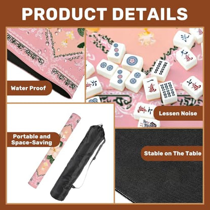 Mahjong Mat 31.5" x 31.5" Floral Bandana Pink Yellow Flowers Soft Pink Non-Slip Noise Reduction Mahjong Tiles Table Cover for Dominoes Poker Card Board and Tile Games - color: Color3