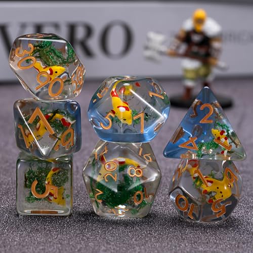 DND Resin Dice Set, Polyhedral D&D Fish Dice Inclusion Dice for Dungeons and Dragons MTG RPG Yellow for Ages 15 and Up - color: Fish-yellow