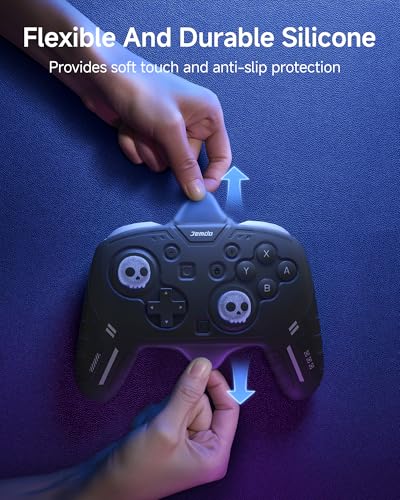 JEMDO Silicone Protective Cover for Switch 2 Pro Controller, Soft Anti-Slip Grip Skin Case with 2 Skull Thumb Caps, Shockproof Durable Shell for Switch 2 Pro, Ergonomic Gaming Grip Cover-Black