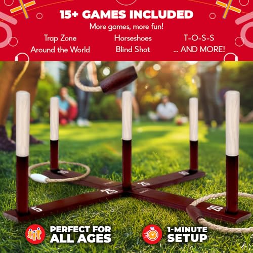 Swooc Games - Rustic Ring Toss Game (All Weather) - Easy Setup & Extra Games Included - Ring Toss Game for Adults - Outdoor Activities for Adults - Yard Toys for Kids - Backyard Fun - Outdoor Party - size: X-Large