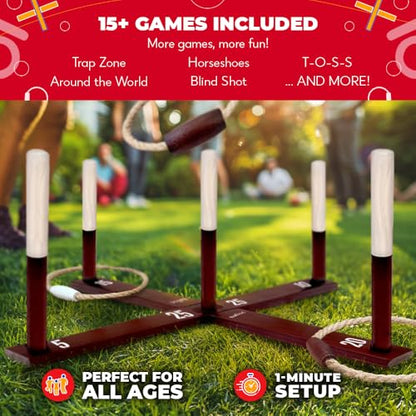Swooc Games - Rustic Ring Toss Game (All Weather) - Easy Setup & Extra Games Included - Ring Toss Game for Adults - Outdoor Activities for Adults - Yard Toys for Kids - Backyard Fun - Outdoor Party - size: X-Large