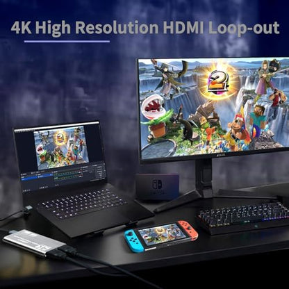 Video Capture Card Nintendo Switch, 4K HDMI Video Capture Card, 1080P 60FPS, HDMI to USB 3.0 Capture Card for Streaming Work with Camera/Xbox/PS4/PS5/PC/OBS - color: Grey