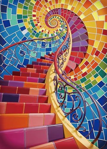 Jigsaw Puzzles for Adults 1000 Pieces, Rainbow Ladder | Mosaic Vibrant Rainbow Spiral Staircase, Challenging Art Puzzle for Family Game Night Home Decor, 20x27 Inches - color: Rainbow Ladder
