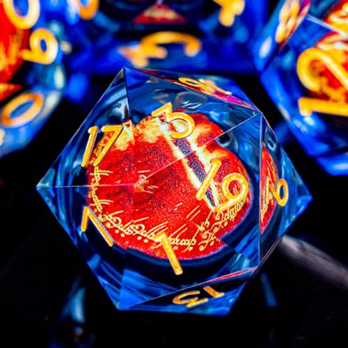 DND Gaze Eye Dice Set 7PCS Liquid Core Polyhedral Dice for Dungeons Dragons RPG Role Playing Game, Resin Sharp Edged D and D Dice with Gift Box D6 D8 D10 D12 D20 (Blue) - color: Blue Gold--xesl-11