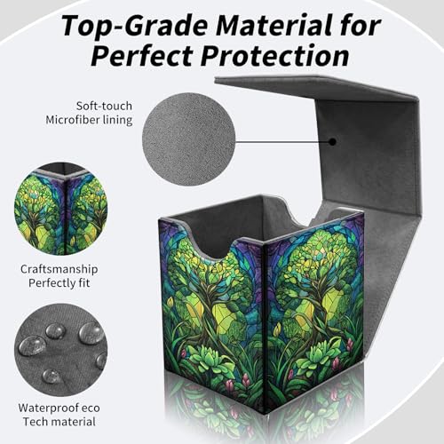BVDIKMI Card Deck Box for MTG, Card Storage Box Fits 100+ Single Sleeved Cards, PU Leather Strong Magnet Card Deck Case Holder for Magic Commander TCG CCG, Green Tree - color: Green Tree