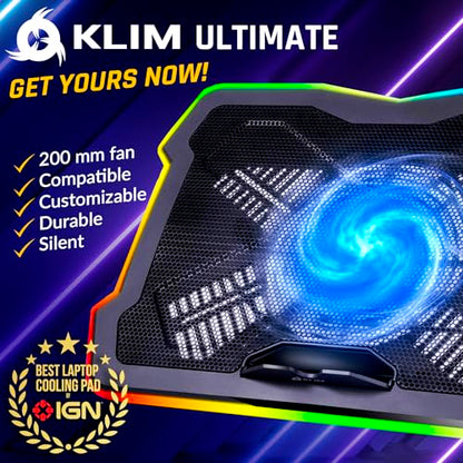 KLIM Ultimate - RGB Laptop Cooling Pad with LED Rim - NEW - Gaming Laptop Cooler - USB Powered Fan - Very Stable and Silent Laptop Stand - Compatible up to 17" - PC Mac PS5 PS4 Xbox One