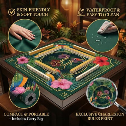 Mahjong Mat for Table - 32.3 Inch Waterproof & Non-Slip PU Velvet Surface, Lightweight No Crease No Odor Design for Noise Reduction,Includes Printed Rules (Jungle) - color: Jupical