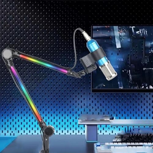 Yunseity Microphone Arm Stand Boom Arm Desk Mic Stand with RGB Light 22 Color Modes for Gaming Streaming Podcast