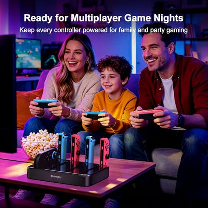 NEWDERY Controller Charger for Nintendo Switch 1/2 Joy Con, Charging Dock | 8 in 1 Fast Charging Station | Magnetic Snap | USB C Cable | LED Indicators | Organizer Stand Accessories | for Joy Con 2/1