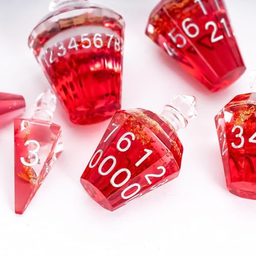 7PCS Potion DND Dice Set,Transparent Sharp Edge Die Set D&D RPG Polyhedral Dice,for Dungeons and Dragons TTRPG Games Roleplaying Games.(Red with Gold Foil) - color: Red With Gold Foil