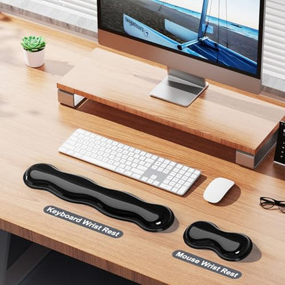 MOKURU Gel Keyboard and Mouse Wrist Rest Set, Comfort Ergonomic Wrist Support, for Wrist Pain Relief, Computer Keyboard Wrist Rest (Black) - color: Black