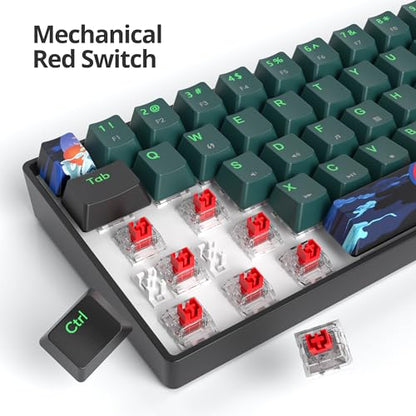 Portable 60% Mechanical Gaming Keyboard Blue/Black, Blue LED Backlit Wired Key Board with Red Switch, Compact 68 Keys Mini Office Keyboards for Laptop PC (68 Soundwave A/Red Switch) - color: 68 Soundwave A/Red Switch