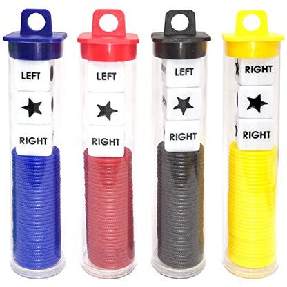 Ahoper Left Right Center Dice Game Prime Set Bundle with 3 Dices + 36 Chips. Round Tube Storage is Very Convenient for Travel. Easy to Store, Carry Around. (4 Pack) - color: 4 Pack