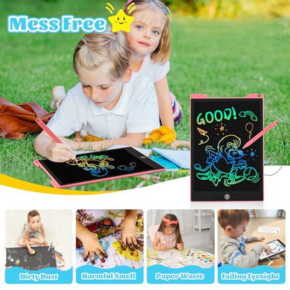 Kids Travel Essential 12 Inch LCD Writing Tablet for Kids, 2 Pack | Toys for Ages 3-8, Preschool Classroom Must Haves, Electronic Drawing Board, Birthday Gifts for Boys & Girls - color: 12”pink&blue