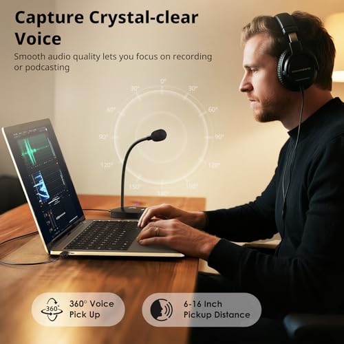 MillSO USB Computer Microphone with Mute Button 360 Degree Adjustable Gooseneck Plug&Play Omnidirectional External USB Microphone for Laptop, PC, Desktop - 1.4M/4.6FT
