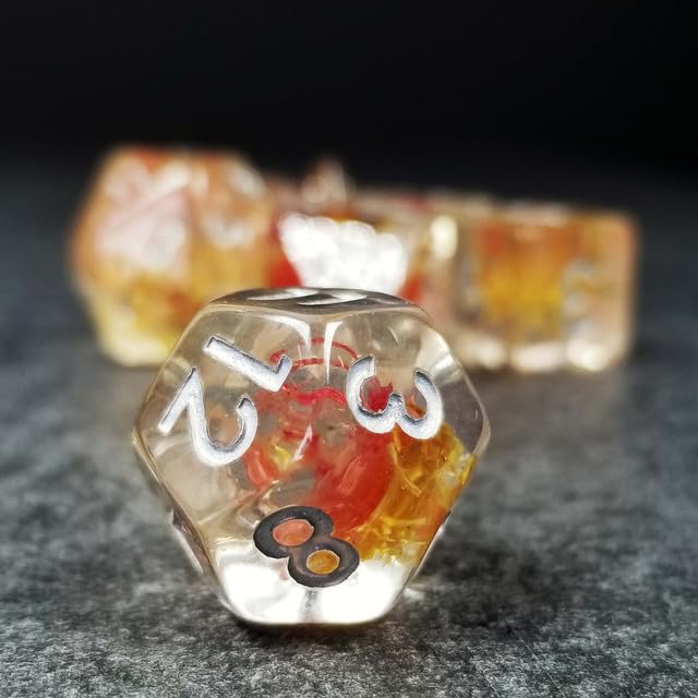 Sage’s Portal Cantrips DND Dice Set - Round Edge Resin 7-PC Polyhedral DND Dice Set for Dungeons and Dragons D&D RPG Tabletop TTRPG (Mystic Saffron) - color: Mystic Saffron
