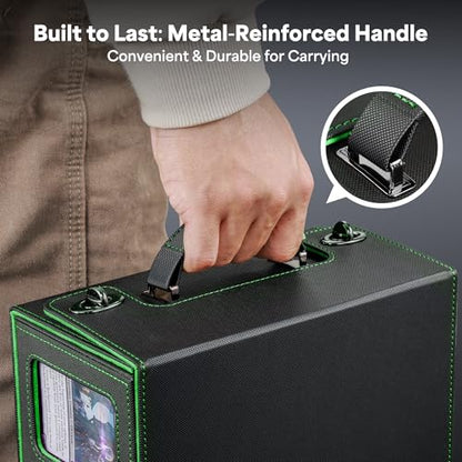 Kabinka Commander Deck Box for MTG with Handle, Multi Deck Case | with Large Dice Tray Fits 400+ Double-Sleeved Cards, 5 IN 1 TCG Card Storage Box, 35PT Card Holders (Black Green) - color: Black Green
