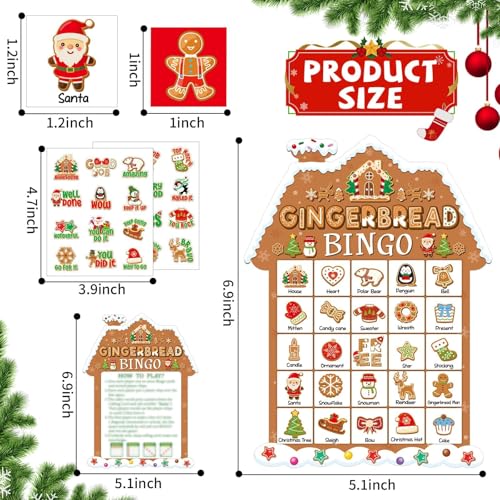 39Pcs Christmas Gingerbread Themed Bingo Game for Kids Adults 24 Players Christmas Baking Game Cards with Reward Stickers for Family Friends Students Large Group Activities Winter Holiday Party Favors - style: Christmas Gingerbread