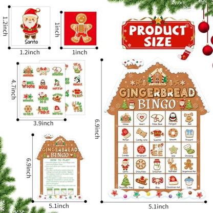 39Pcs Christmas Gingerbread Themed Bingo Game for Kids Adults 24 Players Christmas Baking Game Cards with Reward Stickers for Family Friends Students Large Group Activities Winter Holiday Party Favors - style: Christmas Gingerbread