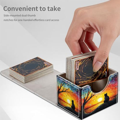 Cat Sunset Tree for MTG Deck Box, 100+ Double Sleeved Card Storage Case, PU Leather Commander Deck Case for TCG Magic Yugioh, Magnetic Closure - color: Cat Sunset Tree