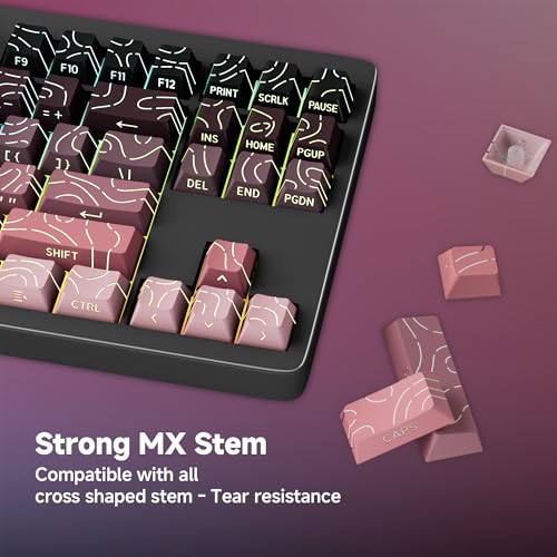 133 Aesthetic Topographic PBT Keycaps, No Tearing, Never Fade & Non-Slip, Modern RGB Backlit Black-to-Pink Gradient Keycaps for Mechanical Keyboard - Ergonomic (Doubleshot, Fit All for MX Layout) - color: Black Pink Gradient