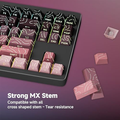 133 Aesthetic Topographic PBT Keycaps, No Tearing, Never Fade & Non-Slip, Modern RGB Backlit Black-to-Pink Gradient Keycaps for Mechanical Keyboard - Ergonomic (Doubleshot, Fit All for MX Layout) - color: Black Pink Gradient