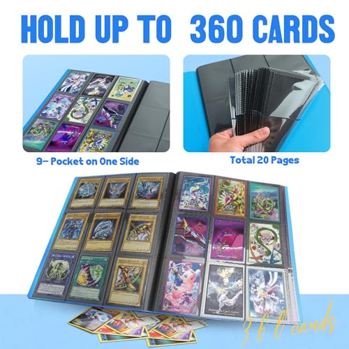 Card Binder 9-Pockets,Trading Card Binder,20 Pages, 360 Card Capacity Collection Binder, Card Folder for MTG, TCG, Game Cards & Sports Cards (Sky blue) - color: Sky blue