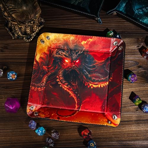 PU Leather Folding Dice Rolling Tray Mat, Portable RPG D&D Dice Trays for RPG Tabletop Board Games, Jewelry Valet Tray for Women and Men - color: Red