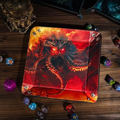 PU Leather Folding Dice Rolling Tray Mat, Portable RPG D&D Dice Trays for RPG Tabletop Board Games, Jewelry Valet Tray for Women and Men - color: Red