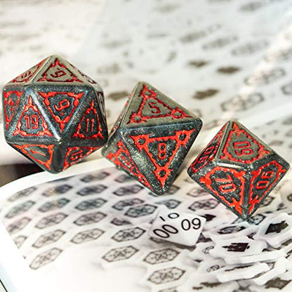 Cusdie 7 Pcs 25mm Giant Dice DND with Dragon Eye Dice Bag, Polyhedral Dice Set, D&D Dice for Pathfinder RPG (Black Red) - color: Black Red
