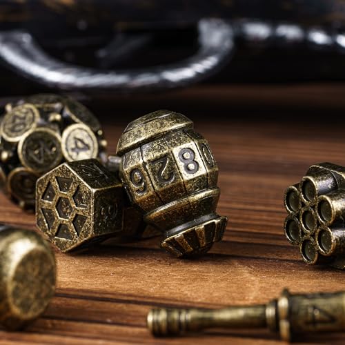 UDIXI Metal Dice Set D&D 7PCS RPG Polyhedral Metal DND Dice Set Bronze | Bomb Shape, Solid Metal, Cool Design, Leather Pouch Packaging, for Dungeons and Dragons Role Playing Games Tabletop Games - color: Bronze