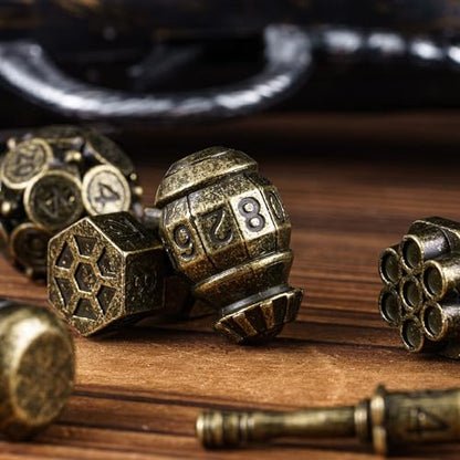UDIXI Metal Dice Set D&D 7PCS RPG Polyhedral Metal DND Dice Set Bronze | Bomb Shape, Solid Metal, Cool Design, Leather Pouch Packaging, for Dungeons and Dragons Role Playing Games Tabletop Games - color: Bronze