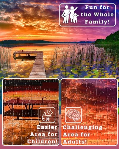 Puzzles for Adults 1000 Pieces - Real-Photo Lake Sunset Jigsaw Puzzle with Matte Finish, Letters on Back, Full-Size Poster, 8 Saver Sheets & Gift-Ready Box - color: Sunset on the Lake