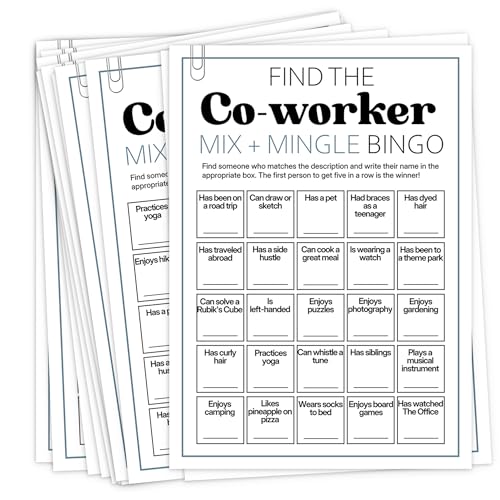 Team Building Games for Work Adults – Find Someone Who Bingo Game, 25 Unique Human Bingo Cards 5x7 Inch, Ice Breaker & Office Games for Parties, Meetings & Events - A02 - color: Bingo_2
