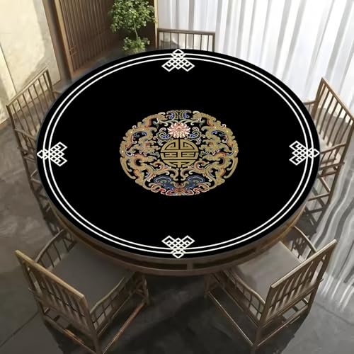 Round Mahjong Mat Thickened and Non-Slip Mahjong Tablecloth with Carrying Bag, Home Play Mat for Mahjong, Poker, Card, Board, Tile Games(Black,70cm/27.55in) - color: Black, size: 70cm/27.55in