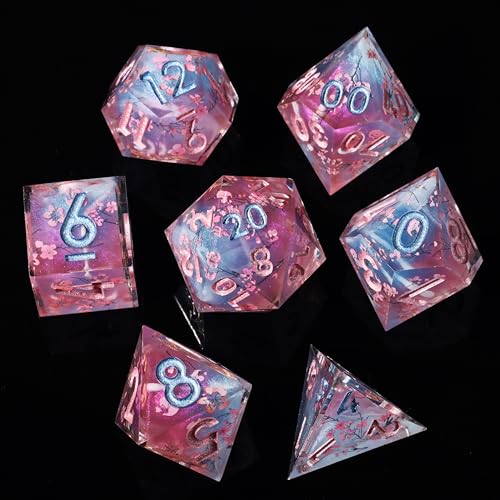 DND Sharp Edge Polyhedral Dice Set,for Dungeons and Dragons RPG MTG Table Games,7 Pcs Handmade Dice Set Sakura Pink - color: Sakura Pink