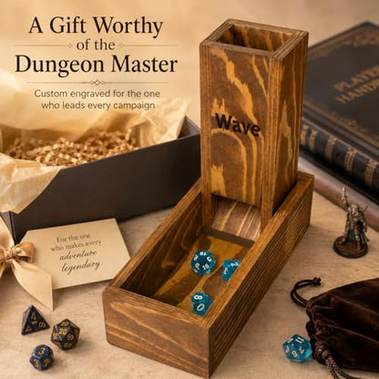 Personalized Wooden Dice Tower with Tray – Custom Engraved DND Dice Tower, Handcrafted Oak & Walnut RPG Accessory, Dungeon Master Gift, Tabletop Gaming Dice Roller
